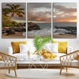 55108220-MGV-CV-36X24-Tropical Beach Wall Art Canvas Print, Framed Hawaiian Sunset Art Picture Print, Ocean Waves Perfect Coastal Tropical Decor Artwork