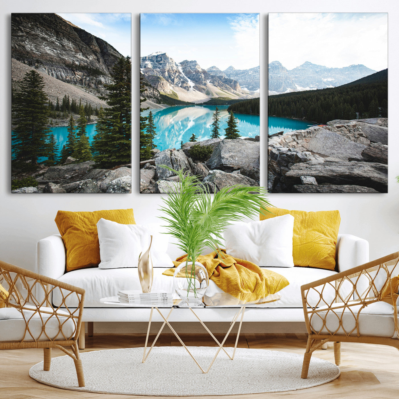 98014896-MGV-CV-36X24-Canadian Rockies Wall Art Canvas Print, Framed Mountain Landscape Art Picture Print, Turquoise Water Perfect Scandinavian