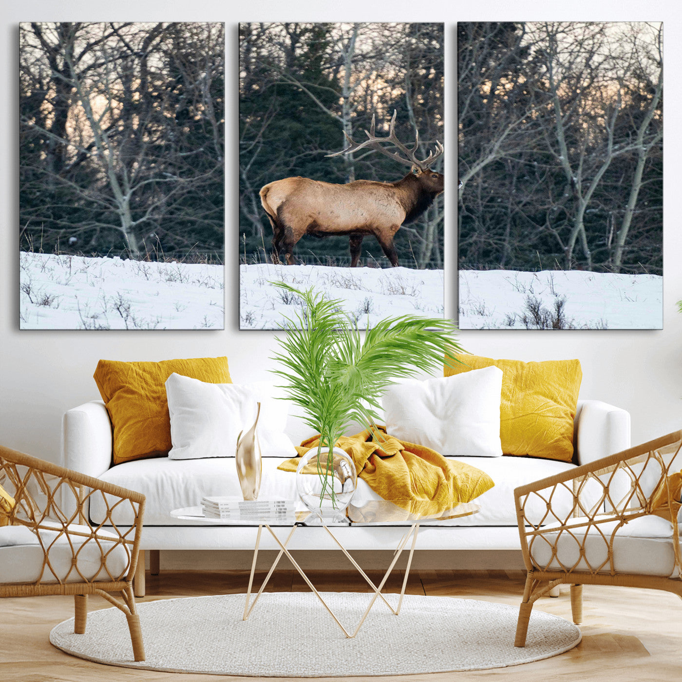 36533178-MGV-CV-36X24-Wild Elk Photography Wall Art Canvas Print, Framed Winter Wildlife Art Picture Print, Snowy Forest Perfect Rustic Lodge Decor