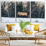 36533178-MGV-CV-36X24-Wild Elk Photography Wall Art Canvas Print, Framed Winter Wildlife Art Picture Print, Snowy Forest Perfect Rustic Lodge Decor
