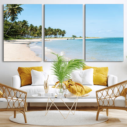 37858872-MGV-CV-36X24-Palm Tree Coast Wall Art Canvas Print, Framed Island Getaway Art Picture Print, Crystal Blue Water Perfect Tropical Coastal Decor