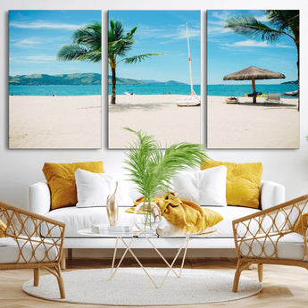 42623350-MGV-CV-36X24-Tropical Beach Wall Art Canvas Print, Framed Palm Tree Art Picture Print, Ocean View Perfect Tropical Coastal Decor Artwork