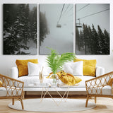 87018452-MGV-CV-36X24-Ski Lift Wall Art Canvas Print, Framed Snowy Pines Art Picture Print, Misty Landscape Perfect Winter Serenity Decor Artwork