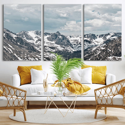 94074619-MGV-CV-36X24-Snowy Peaks Wall Art Canvas Print, Framed Alpine Wilderness Art Picture Print, Mountain Escape Perfect Winter Serenity Decor