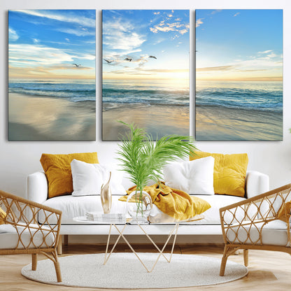 20708696-MGV-CV-36X24-Minimalist Seaside Wall Art Canvas Print, Framed Morning Glow Art Picture Print, Golden Reflections Perfect Coastal Minimalist