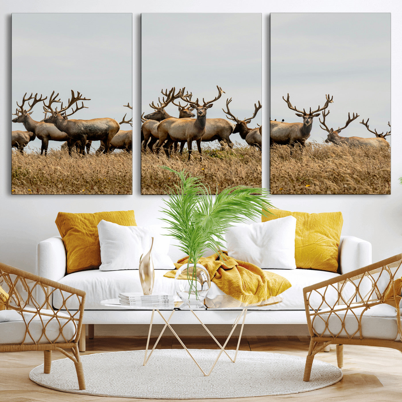 42170220-MGV-CV-36X24-Elk Herd Wall Art Canvas Print, Framed Wildlife Photography Art Picture Print, Majestic Antlers Perfect Rustic Wildlife Decor