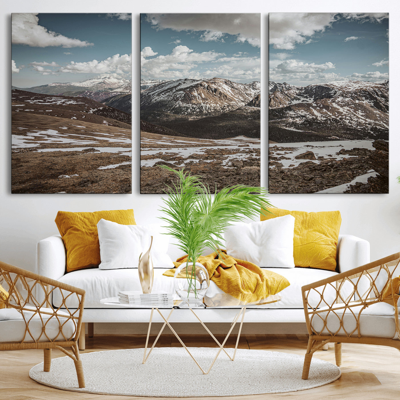 44565953-MGV-CV-36X24-Mountain Landscape Wall Art Canvas Print, Framed Snowy Peaks Art Picture Print, Rugged Highlands Perfect Rustic Adventure Decor
