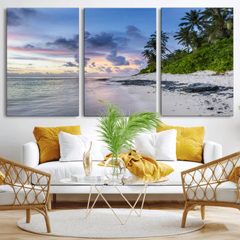 75045485-MGV-CV-36X24-Tropical Beach Wall Art Canvas Print, Framed Sunset Glow Art Picture Print, Palm Tree Coast Perfect Tropical Coastal Decor Artwork