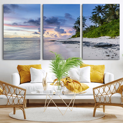 75045485-MGV-CV-36X24-Tropical Beach Wall Art Canvas Print, Framed Sunset Glow Art Picture Print, Palm Tree Coast Perfect Tropical Coastal Decor Artwork