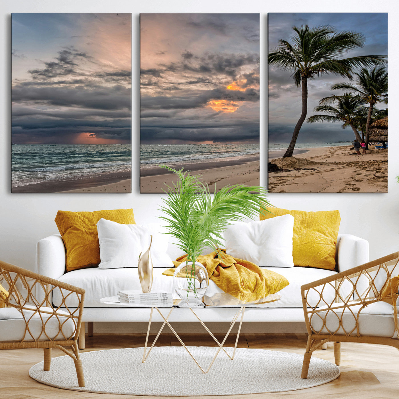 62574547-MGV-CV-36X24-Tropical Storm Wall Art Canvas Print, Framed Moody Beach Art Picture Print, Dramatic Sky Perfect Tropical Coastal Decor Artwork