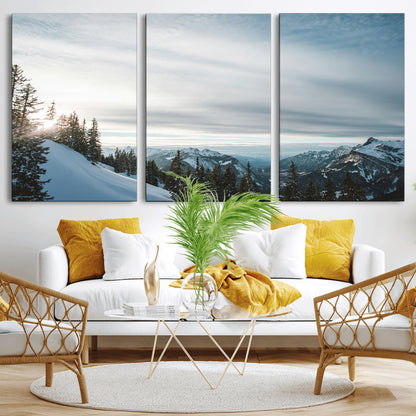 55564749-MGV-CV-36X24-Snowy Mountains Wall Art Canvas Print, Framed Alpine Landscape Art Picture Print, Frosty Peaks Perfect Nordic Minimalist Decor