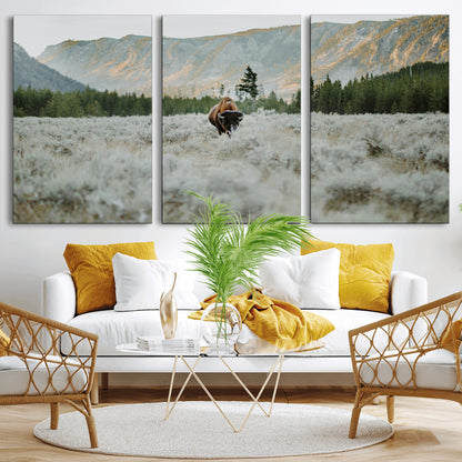 41674074-MGV-CV-36X24-Bison Wall Art – American Buffalo Wildlife Photography Canvas Print, Western Mountain Landscape Artwork Rustic Nature Decor for