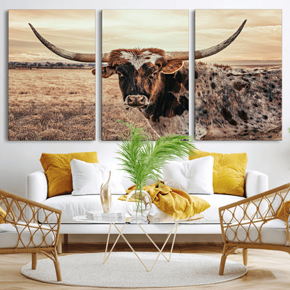 95745718-MGV-CV-36X24-Texas Longhorn Wall Art – Western Cattle Photography Canvas Print, Rustic Ranch Animal Artwork Country Farmhouse Decor for Living