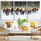 96906195-MGV-CV-36X24-Bison Herd Wall Art – American Buffalo Wildlife Photography Canvas Print, Winter Snow Scene Western Nature Decor for Living Room,