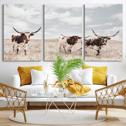 65621083-MGV-CV-36X24-Texas Longhorn Wall Art – Rustic Western Cattle Canvas Print, Southwestern Ranch Photography Decor for Living Room, Office,