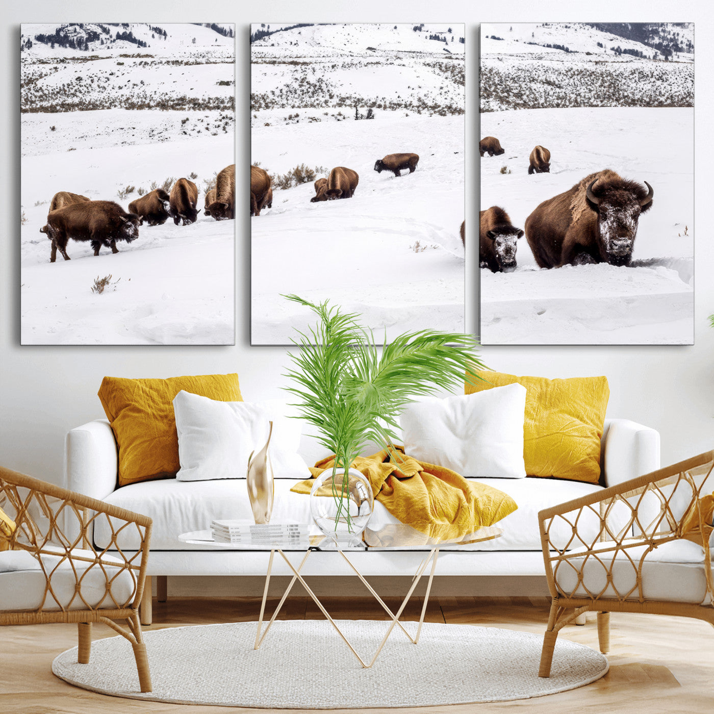 38217250-MGV-CV-36X24-Bison Herd Wall Art – Wildlife Canvas Print of Buffalo Winter Snow Scene, Rustic Western Lodge Décor, Farmhouse & Cabin Nature