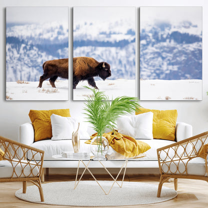 21623194-MGV-CV-36X24-Snow Bison Wall Art – Majestic Buffalo Wildlife Canvas Print, Winter Nature Décor for Rustic Living Room, Farmhouse, Cabin, Lodge