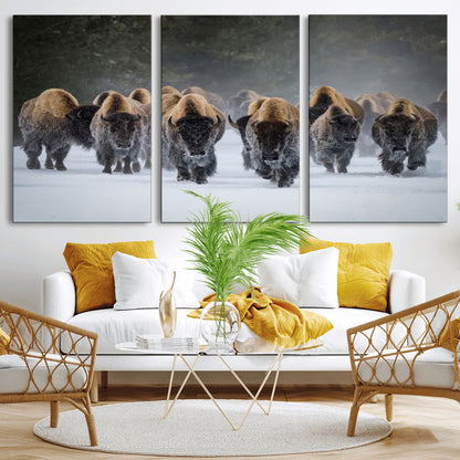 30332489-MGV-CV-36X24-Winter Bison Herd Wall Art – Powerful Buffalo Canvas Print, Rustic Wildlife Photography Decor for Farmhouse, Cabin, Lodge, Living