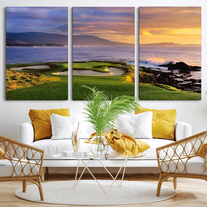 39644075-MGV-CV-36X24-Golf Course Wall Art – Coastal Sunset Canvas Print, Scenic Oceanfront Fairway Landscape Decor for Office, Man Cave, or Living Room
