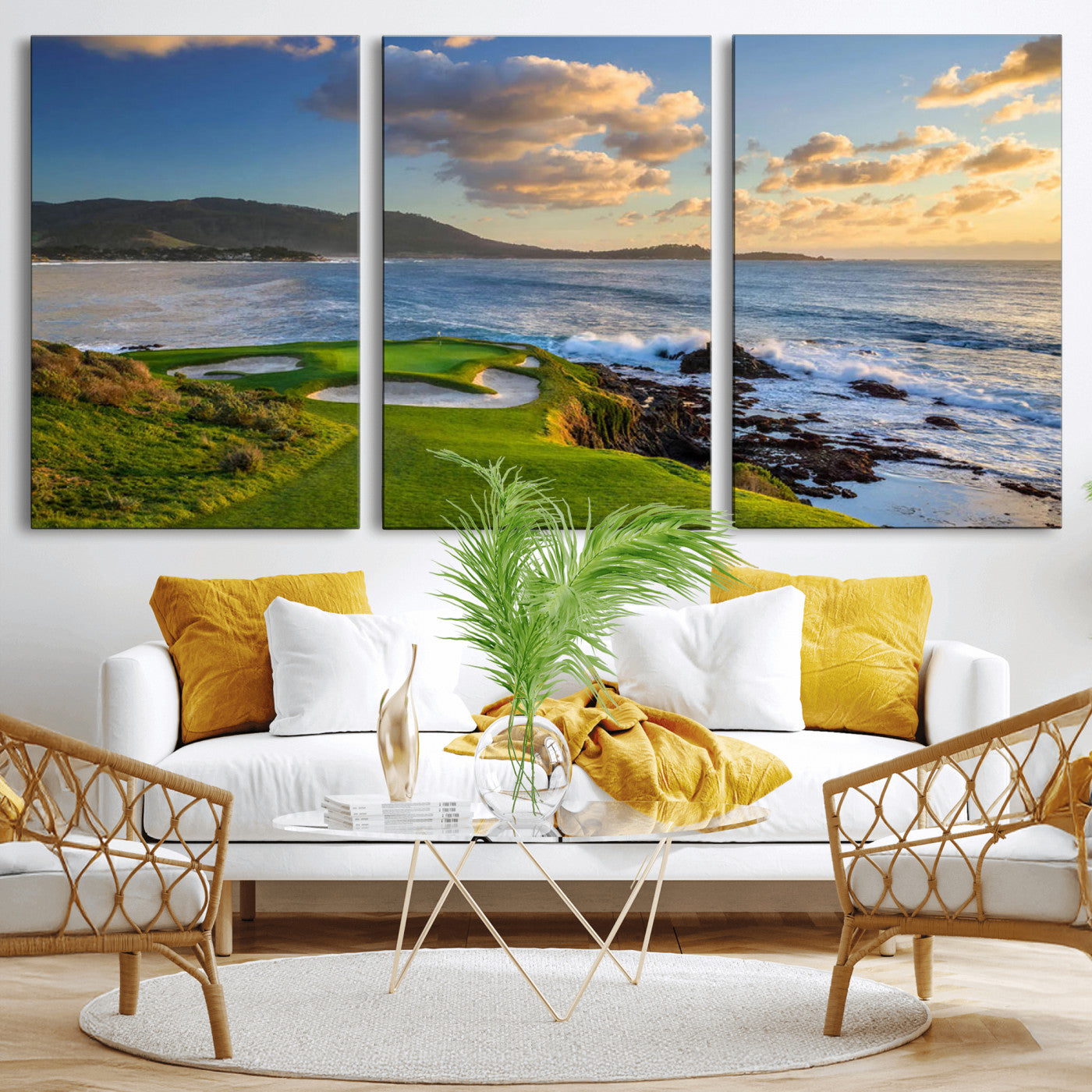 50107048-MGV-CV-36X24-Golf Course Wall Art – Coastal Ocean View Canvas Print, Scenic Fairway Landscape Decor for Office, Man Cave, Bedroom, or Living