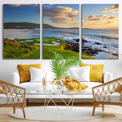 50107048-MGV-CV-36X24-Golf Course Wall Art – Coastal Ocean View Canvas Print, Scenic Fairway Landscape Decor for Office, Man Cave, Bedroom, or Living