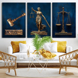 91629053-MGV-CV-36X24-Lady Justice Wall Art – Golden Gavel and Scales Canvas Print, Elegant Legal Office Decor for Lawyers, Judges, Courtroom or Study