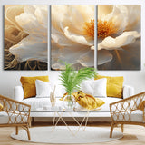 29539087-MGV-CV-36X24-Floral Wall Art – Elegant White and Gold Bloom Canvas Print, Romantic Modern Flower Artwork for Bedroom, Living Room, or Office