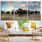 13867292-MGV-CV-36X24-Black Cattle Wall Art – Rustic Ranch Herd Canvas Print, Western Farmhouse Country Landscape Decor for Living Room, Office, or