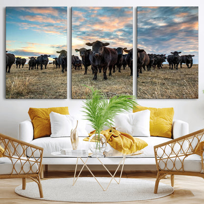 13867292-MGV-CV-36X24-Black Cattle Wall Art – Rustic Ranch Herd Canvas Print, Western Farmhouse Country Landscape Decor for Living Room, Office, or