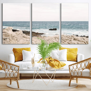 25481980-MGV-CV-36X24-Ocean Coastal Wall Art – Rocky Shoreline and Waves Canvas Print, Serene Beach Landscape Decor for Living Room, Bedroom, or Office