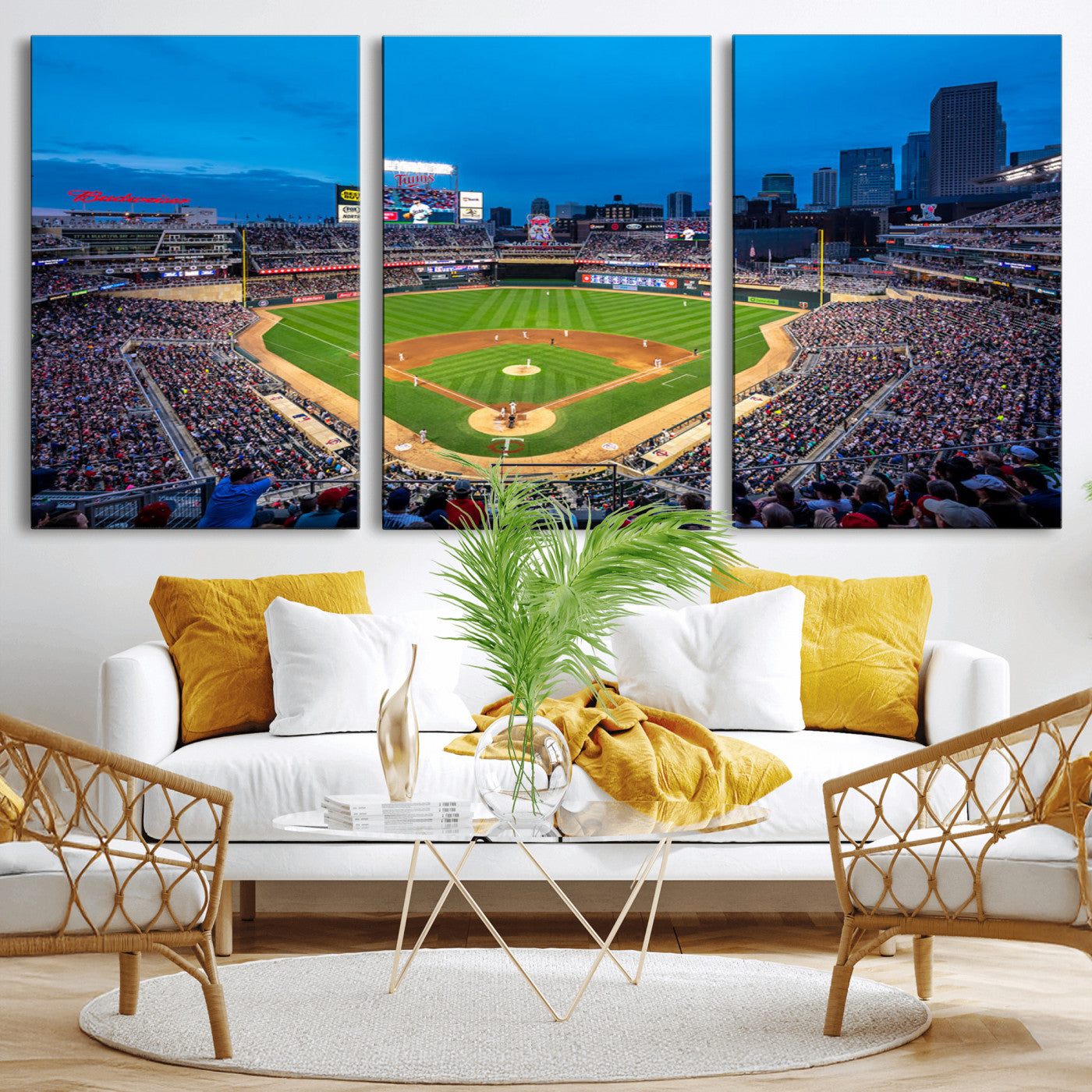 77273035-MGV-CV-36X24-Baseball Stadium Wall Art – Panoramic Evening Game Canvas Print, Sports Fan Decor for Man Cave, Office, Bar, or Living Room