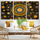 45478523-MGV-CV-36X24-Abstract Circle Wall Art – Bold Black and Gold Dot Painting Canvas Print, Modern Geometric Mandala Style Decor for Living Room or