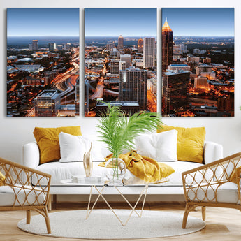 25096967-MGV-CV-36X24-Atlanta Skyline Wall Art – Vibrant Cityscape Canvas Print, Modern Night Lights Urban Decor for Office, Living Room, or Apartment