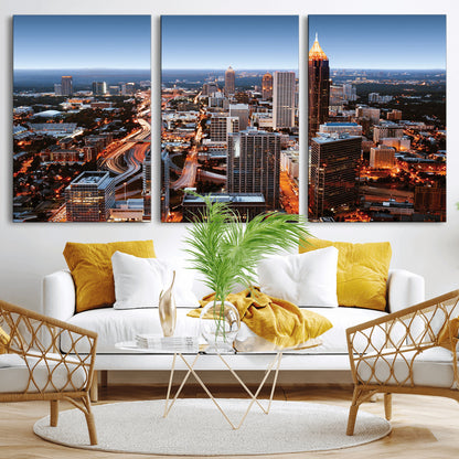25096967-MGV-CV-36X24-Atlanta Skyline Wall Art – Vibrant Cityscape Canvas Print, Modern Night Lights Urban Decor for Office, Living Room, or Apartment