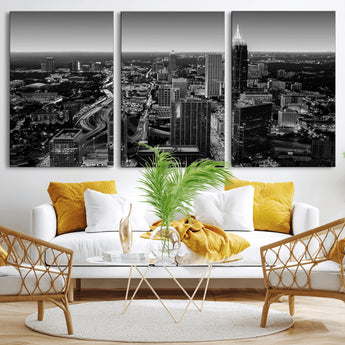 46578567-MGV-CV-36X24-Atlanta Skyline Wall Art – Black and White Cityscape Canvas Print, Modern Urban Night Decor for Office, Living Room, or Apartment