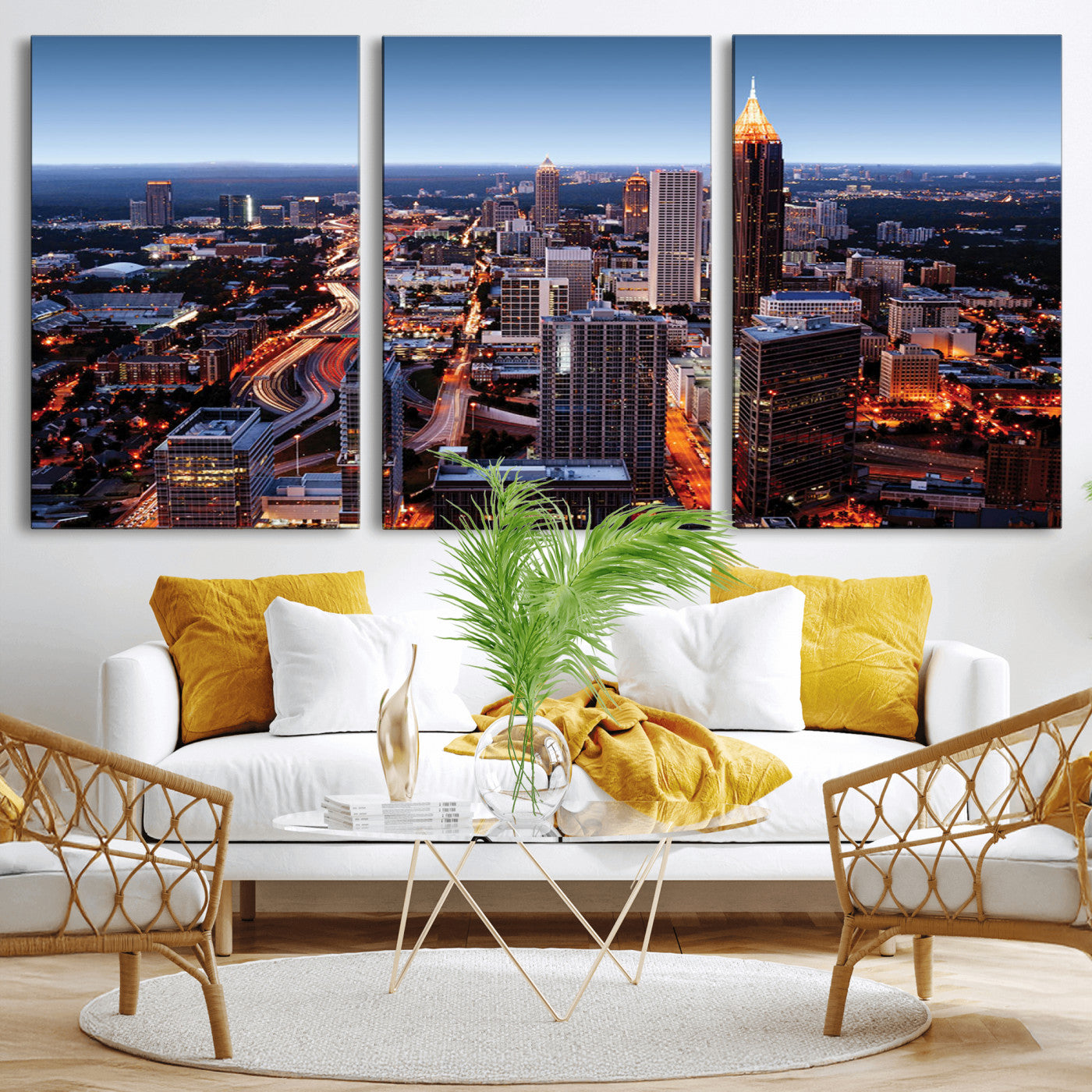 81886632-MGV-CV-36X24-Atlanta Skyline Wall Art – Vibrant City Lights Canvas Print, Modern Urban Cityscape Decor for Living Room, Office, or Apartment