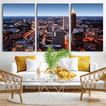 81886632-MGV-CV-36X24-Atlanta Skyline Wall Art – Vibrant City Lights Canvas Print, Modern Urban Cityscape Decor for Living Room, Office, or Apartment