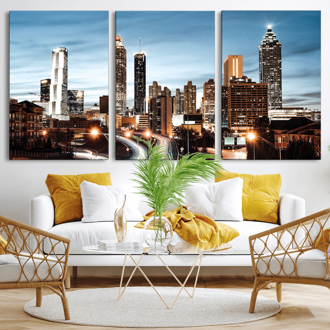 23859158-MGV-CV-36X24-Atlanta Skyline Wall Art – Modern Cityscape Canvas Print with Night Lights and Traffic Trails, Urban Decor for Office, Apartment,
