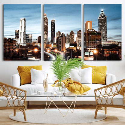 23859158-MGV-CV-36X24-Atlanta Skyline Wall Art – Modern Cityscape Canvas Print with Night Lights and Traffic Trails, Urban Decor for Office, Apartment,