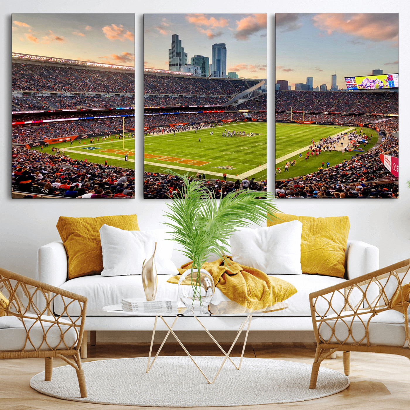 55377093-MGV-CV-36X24-Soldier Field Wall Art – Panoramic Chicago Bears Football Stadium Canvas Print, Game Day Sports Decor for Man Cave, Bar, Office,