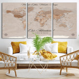 95243244-MGV-CV-36X24-Wander Often Wonder Always World Map Wall Art – Neutral Beige Adventure Canvas Print, Rustic Boho Travel Decor for Bedroom, Living