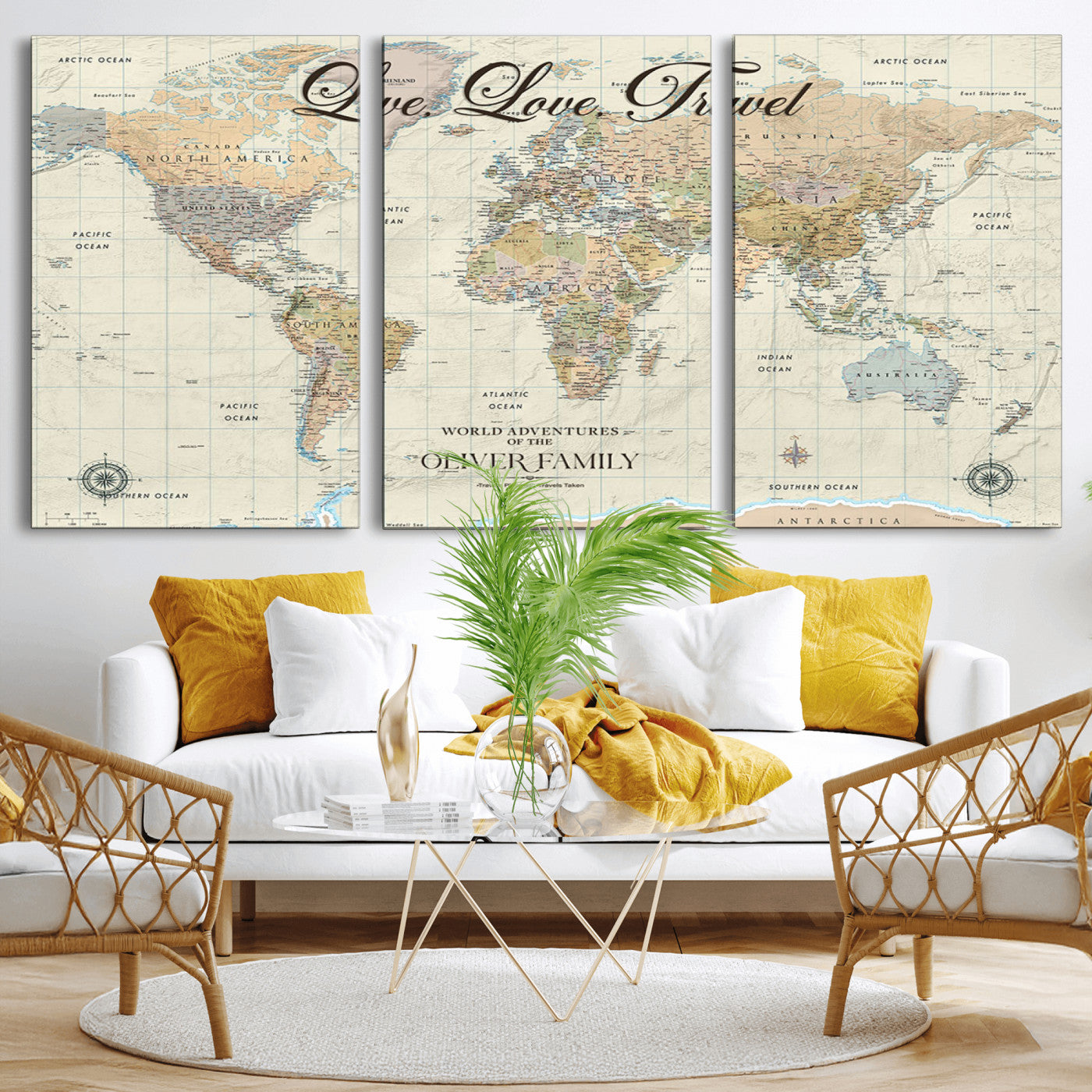 19479008-MGV-CV-36X24-Live Love Travel Wall Art – Detailed World Map Canvas Print, Adventure Decor for Living Room, Office or Bedroom, Travel Gift for