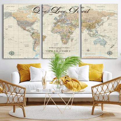 19479008-MGV-CV-36X24-Live Love Travel Wall Art – Detailed World Map Canvas Print, Adventure Decor for Living Room, Office or Bedroom, Travel Gift for