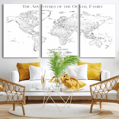 21029247-MGV-CV-36X24-Minimalist World Map Wall Art – Black and White Travel Adventure Print, Modern Family Travel Map Decor for Living Room, Bedroom,