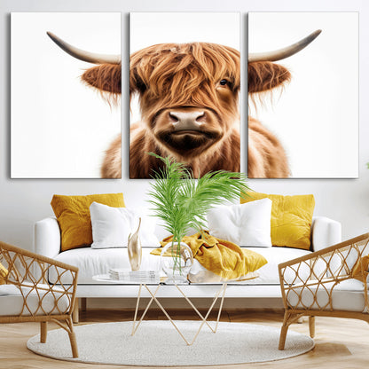 637908607-MGV-FC-93X47-3P_Black-Highland Cow Wall Art Print – Rustic Farmhouse Animal Portrait, Scottish Highland Cattle Canvas, Modern Country Wall Decor for