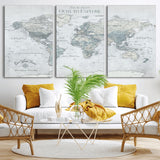 94249974-MGV-CV-36X24-Ours Explore World Map Wall Art – Modern Travel Canvas Print, Neutral Adventure Decor for Living Room, Office, Study, Bedroom,