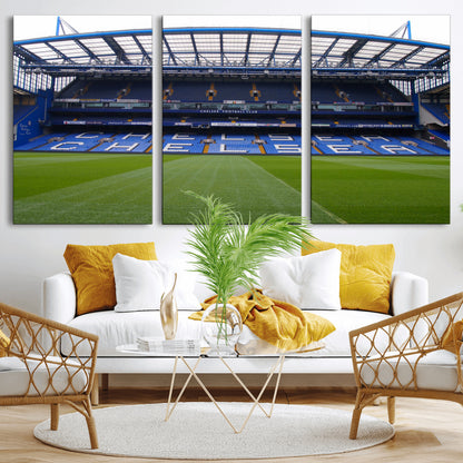 38616413CHELSA-MGV-CV-36X24-Chelsea Stadium Wall Art – Panoramic Football Field Canvas Print, Game Day Sports Decor for Living Room, Office, or Man Cave