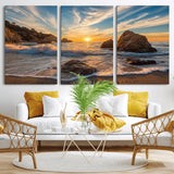 85659923-MGV-CV-36X24-Ocean Sunset Wall Art – Dramatic Seascape Canvas Print with Cliffs, Crashing Waves and Golden Sky, Bold Coastal Photography for