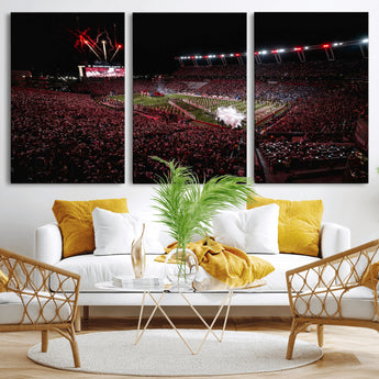 60690191-MGV-CV-36X24-Stadium Wall Art – Night Game Football Canvas Print with Fireworks, Marching Band and Crowd, Panoramic Sports Photography for Man