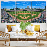 56213978-MGV-CV-36X24-Baseball Stadium Wall Art – Panoramic Ballpark Canvas Print with Fans, Green Field and City Skyline, Classic Sports Photography